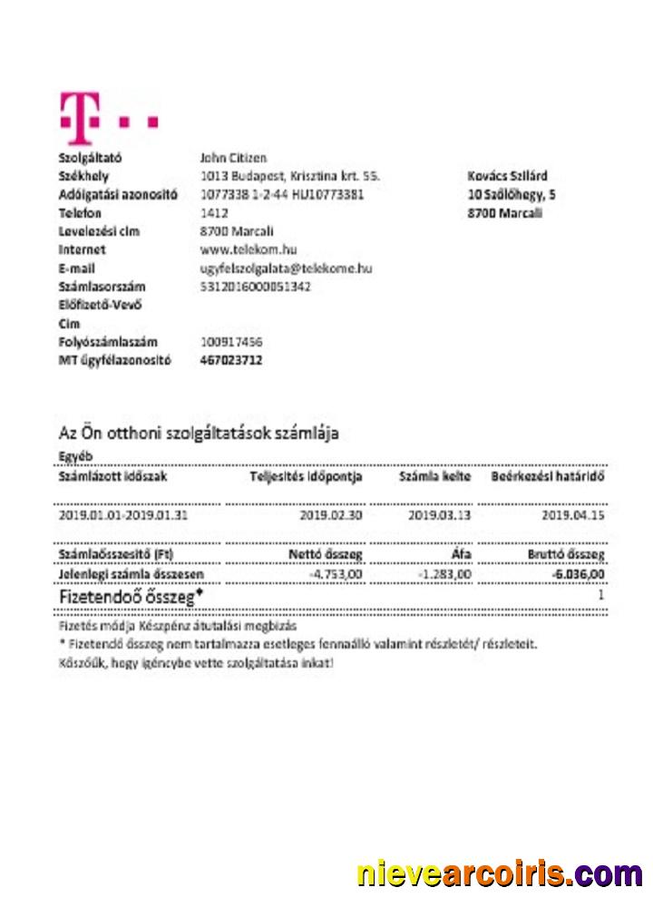 Hungary Magyartel utility bill